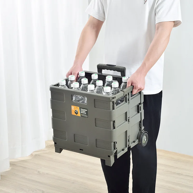 Outdoor Camping Trolley - 多機能プラスチック製トロリーボックス、屋外用トロリー、収納ボックス、キャンプ用トロリー、折りたたみ式ショッピングバスケット
