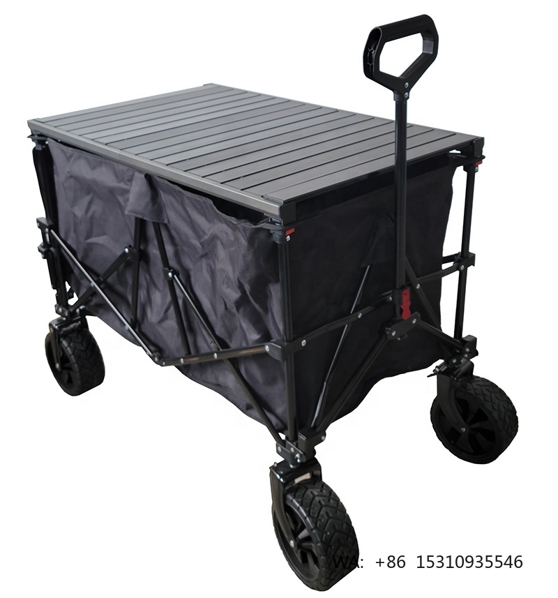 Outdoor Camping Trolley - ODM卸売折りたたみ式ワゴン、調節可能なテーブル付き、220L容量、キャンプやアウトドア旅行用大型ホイールカート