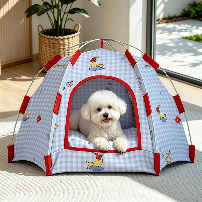 Outdoor Camping Dog Bed - 犬用テントと猫用ベッド、オールシーズン対応、夏は涼しい、半密閉型、キャンプに安全、屋外用ペットと子犬用ベッド