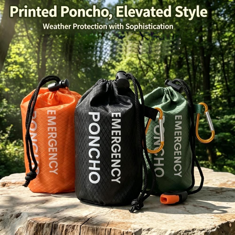 携帯用緊急用レインポンチョキット。防水フード付きレインコート - Camping Rain Poncho のレビューと価格