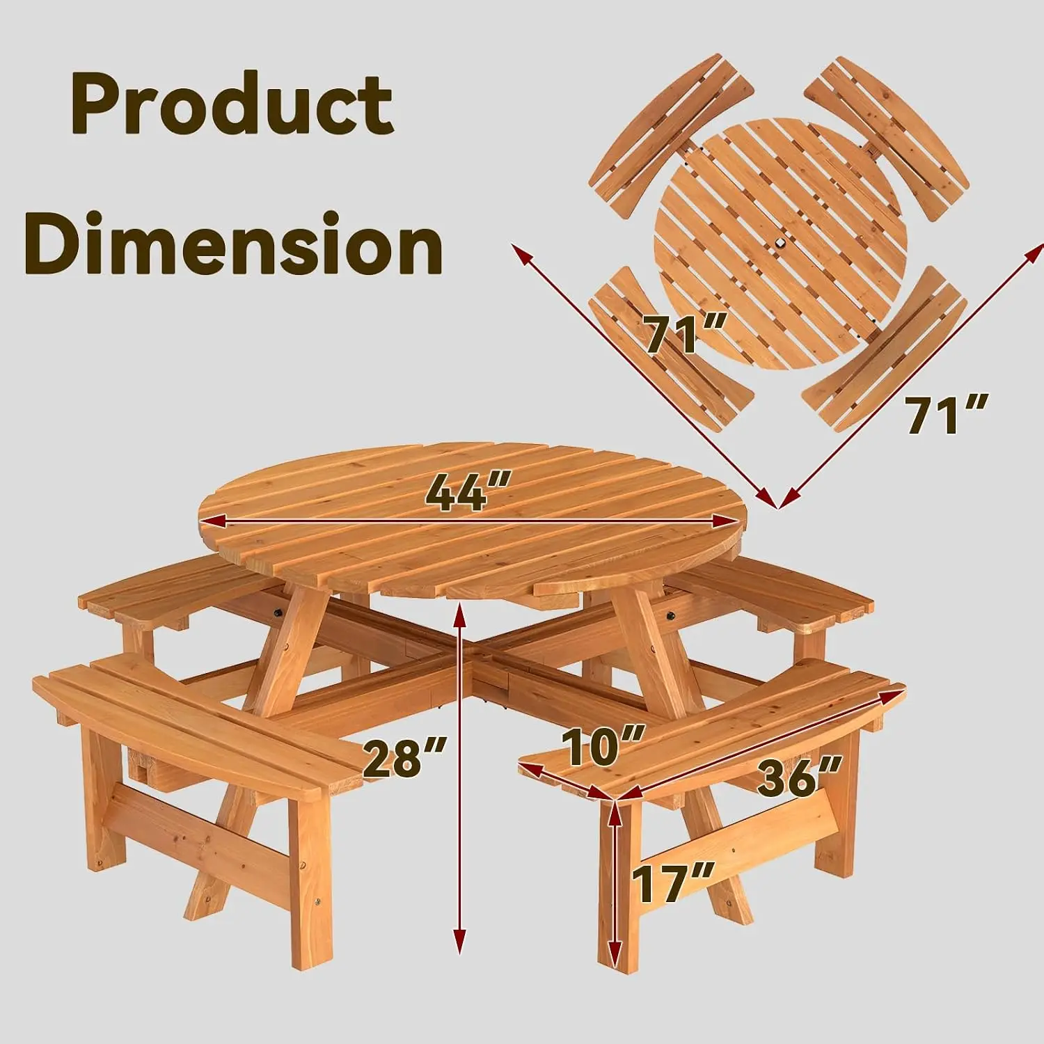 USA製8人用木製ピクニックテーブルベンチセット、傘立て付き - Outdoor Camping Usa のレビューと価格