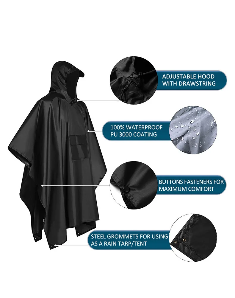 2026年 キャンプ・ハイキング用 3-in-1 防水フード - Camping Rain Poncho のレビューと価格