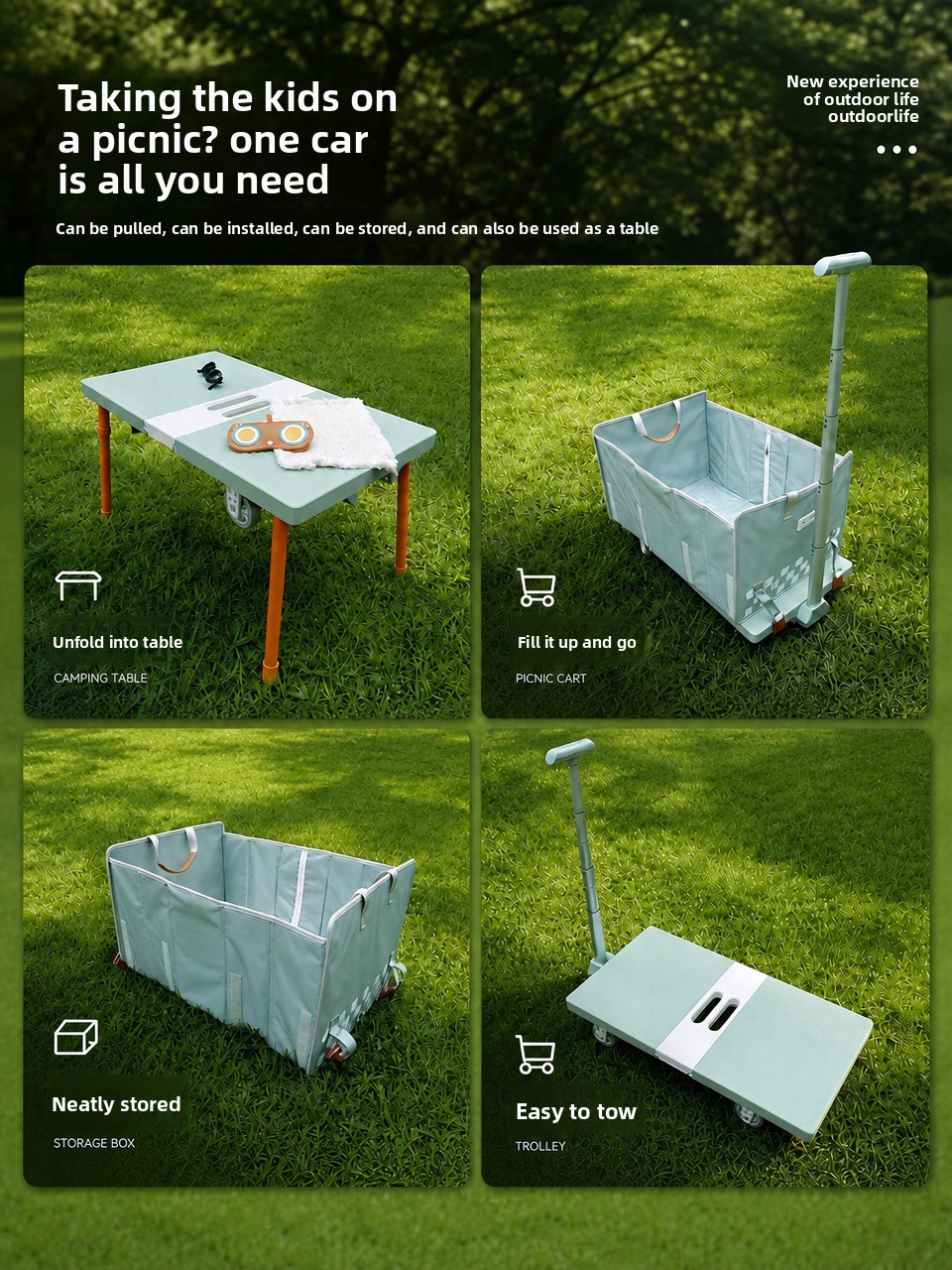 屋外用折りたたみ式手押し車。多機能で、キャンプやピクニックに - Outdoor Camping Trolley のレビューと価格